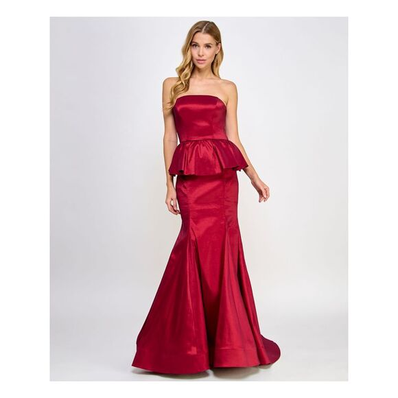 B DARLIN Dresses & Skirts - B DARLIN Womens Maroon Padded Ruffle Godet Pleats Formal Peplum Dress 11\12